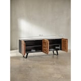 thumbnail of Sideboard Akazie Massivholz 180x75x45 cm Anrichte Schwarz mit Baumkante, Kommode mit Türen, Kommodenschrank Flurschrank Modern, Standschrank