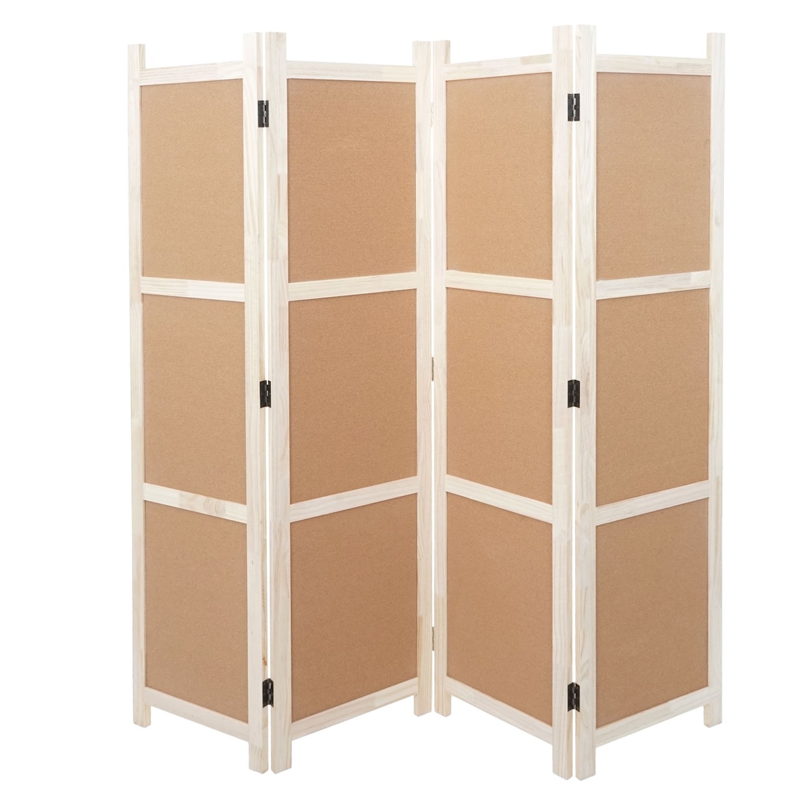 Biombo HWC-G52, biombo separador de ambientes, tablero de corcho ~ marrón, 4 paneles 166x160cm