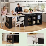 thumbnail of Kücheninsel 150x90x90 cm mit ausziehbarem Esstisch, viel Stauraum und 3,5 cm Marmor-Arbeitsplatte, Schwarz/Weiß, MDF, modernes europäisches Design