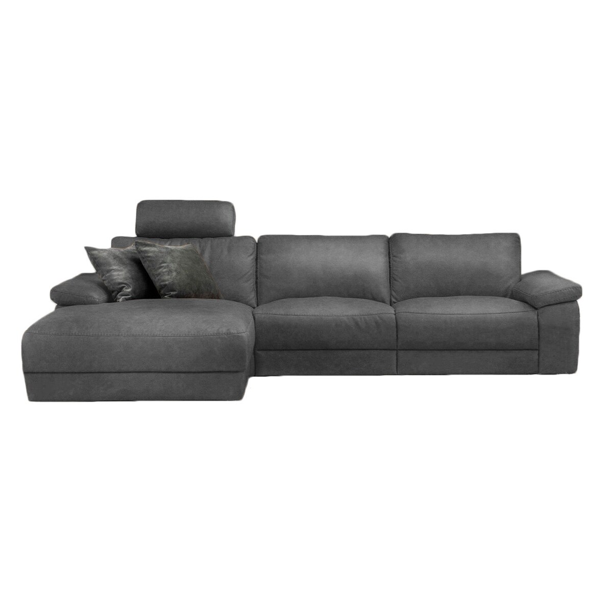 Sofá KAWOLA Sofá de esquina LOLA XL de tela gris con función de relajación motorizada chaise longue izquierda