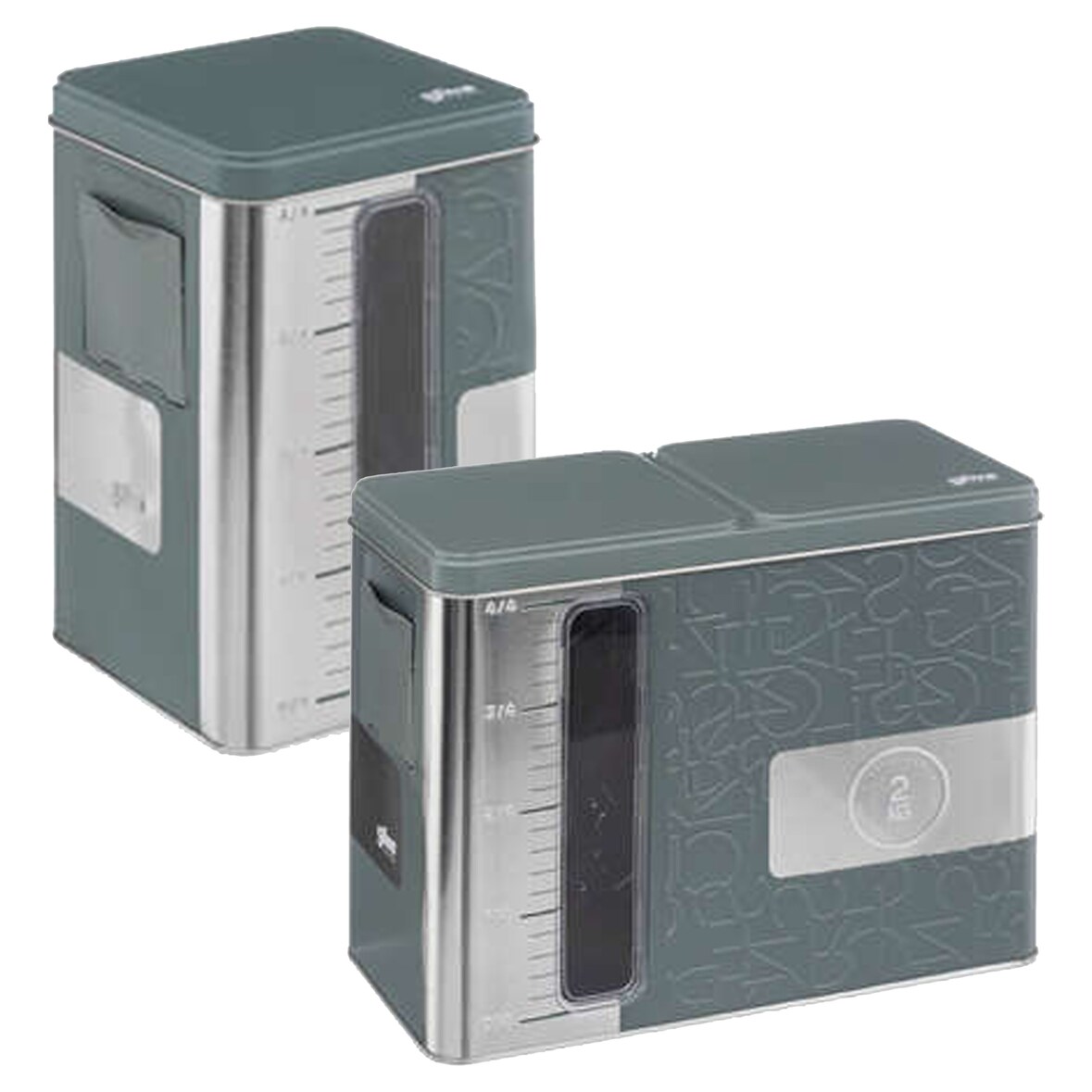WellHome - Set aus grünen Aufbewahrungsboxen mit Ausgießmesser: 1-kg-Box + 2-kg-Box