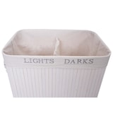 thumbnail of Wäschekorb HWC-C21, Laundry Wäschebox Wäschesammler Wäschebehälter, Bambus 2 Fächer 63x55x34cm 100l ~ weiß