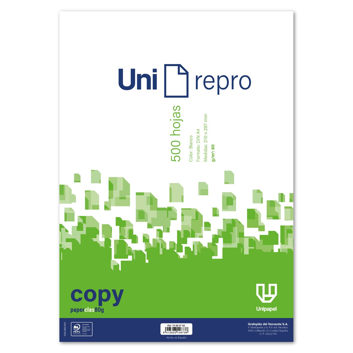 Paquete 500 hojas A4 80G Unirepro Copy