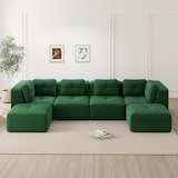 thumbnail of Merax 4-Sitzer Modulares Sofa mit 2x Hocker, Cloud Sofa Cord rahmenlos, Lounge Sofa bodennah, mit breiten Armlehnen, Grün