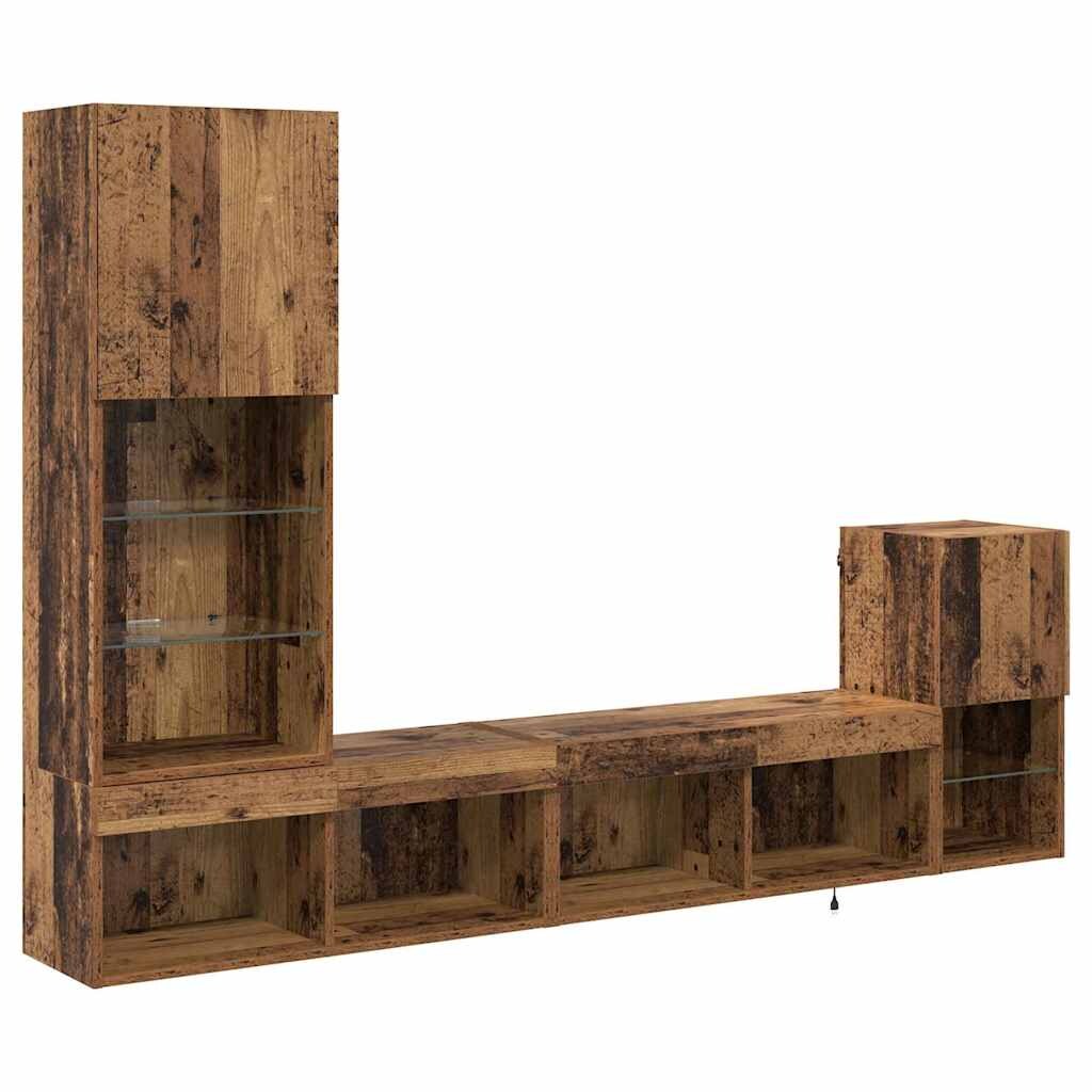 Helloshop26 - Unité murale TV design moderne 30,5 x 30 x 60 cm 40,5 x 30 x 102 cm et 80 x 30 x 30 cm bois d'ingénierie bois ancien 02_0056094