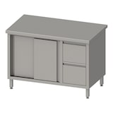 thumbnail of Stalgast Edelstahl Arbeitsschrank mit Schiebetüren, 1900x700x850 mm, mit 2er Schubladenblock rechts, ohne Aufkantung, verschweißt