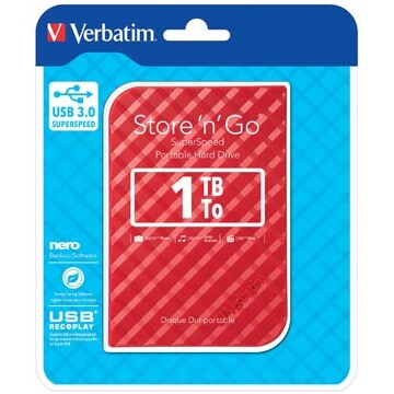 Verbatim Store 'n' Go 1 TB Externe Festplatte 6.35 cm (2.5 Zoll) USB-A (USB 3.2 Gen 1) Rot 53203