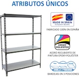 thumbnail of SimonRack Estantería Metálica, 1500x900x500 mm, 4 Alturas, Bandeja Metal, 180 kg de Punto Flexión, Antracita/Galva - Simonclick
