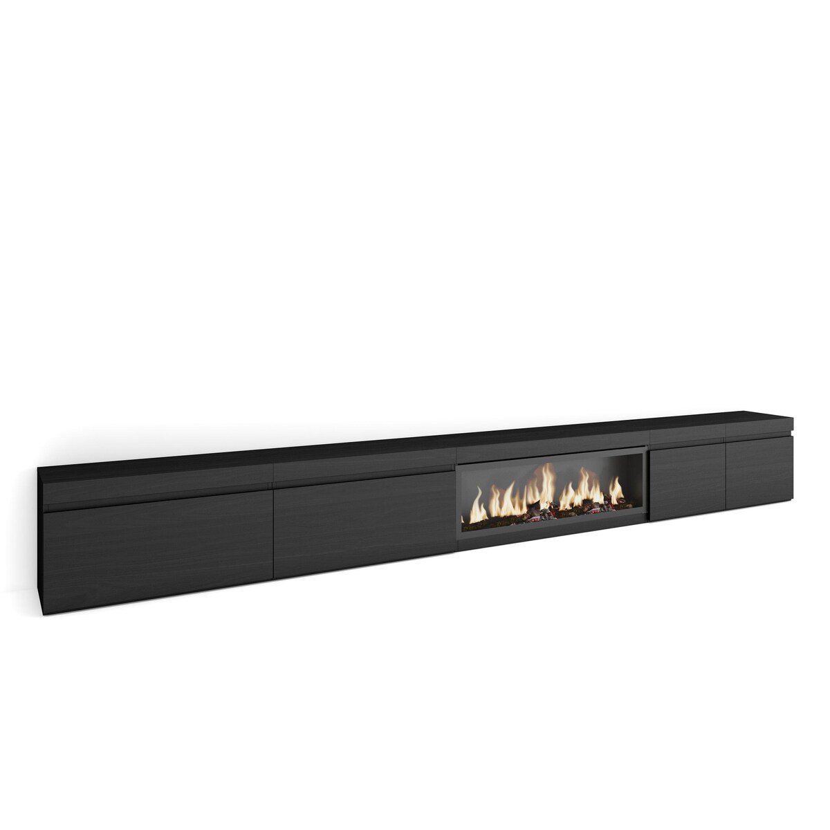 SKRAUT HOME Wohnzimmer-TV-Schrank, Viel Stauraum, 368x35x45cm, XXL-Elektrokamin, Modern, Schwarz - 514_9