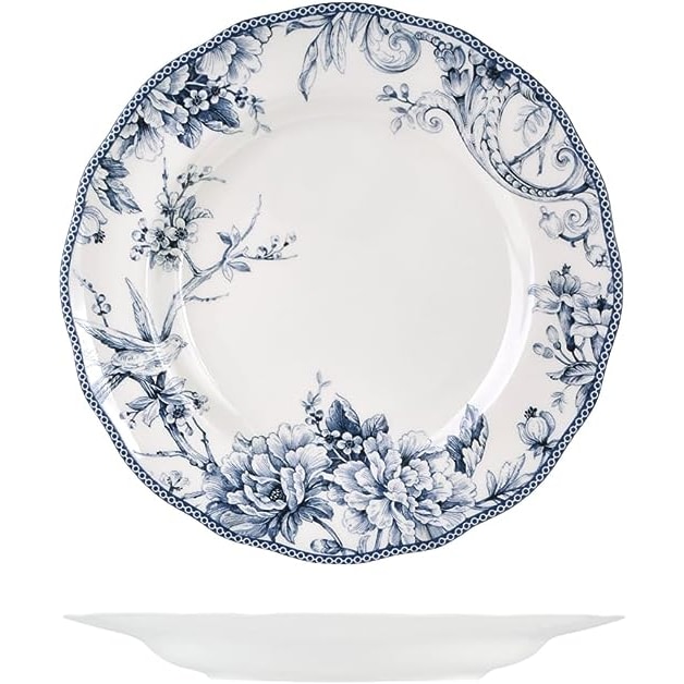H&H Set 6 Piatti Piani Kensington, Porcellana, Blu e Bianco, 27,5cm