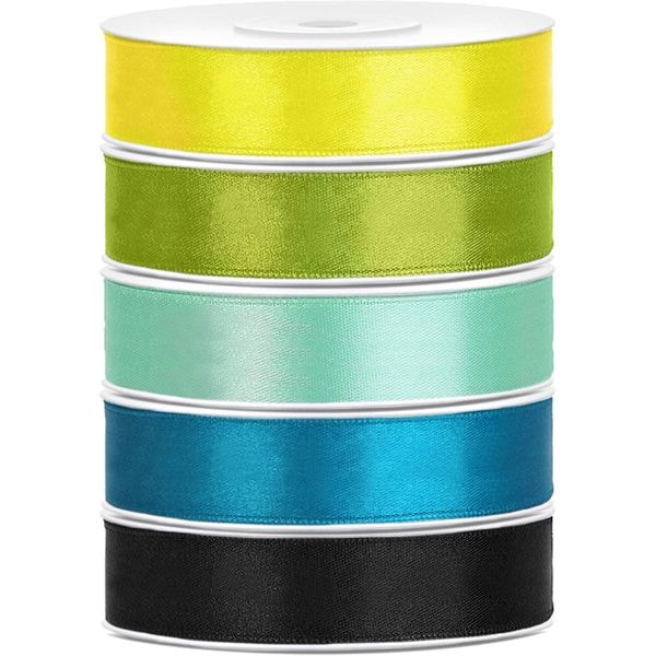 Satin Geschenkband 12mm 5 Farben je 25m lang gelb grün türkis mint schwarz Schleifenband Geschenkverpackung Geburtstag Hochzeit Weihnachten