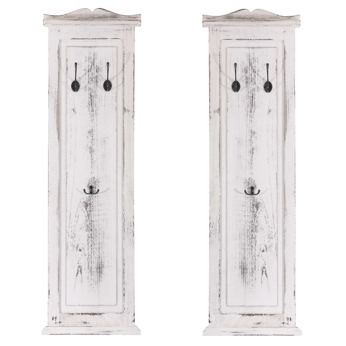 2er-Set Garderobe T33, Wandgarderobe Garderobenpaneel, Wandhaken Holz 109x28x4cm ~ weiß shabby