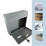 thumbnail of Relaxdays Briefkasten mit Namensschild, HBT: 31 x 36 x 10 cm, wetterfest, 4 Schlüssel, Postkasten Querformat, grau