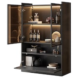 thumbnail of LED-Vitrine 120x80x35 cm Mattschwarz mit 3 Glasböden, unteres Klappfach, 16-Farben LED, Fernbedienung, moderne Vitrine für Wohnzimmer, Esszimmer