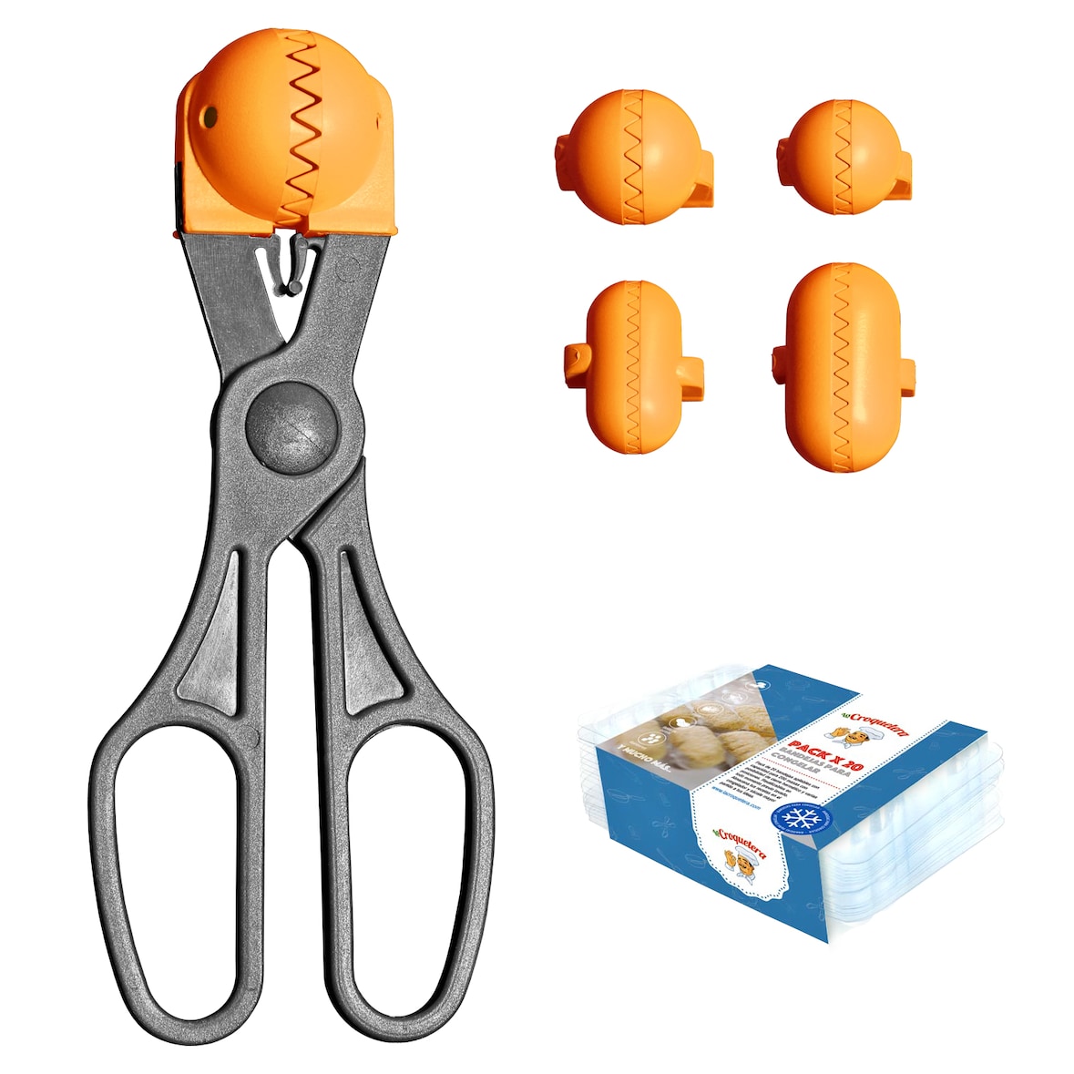 La Croquetera - Set mit multifunktionalem Utensil mit 4 austauschbaren Formen und 20 Aufbewahrungstabletts für Kroketten in Orange