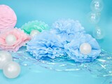 thumbnail of 100x Pompon aus Seidenpapier, hell-nebel-blau, 25cm