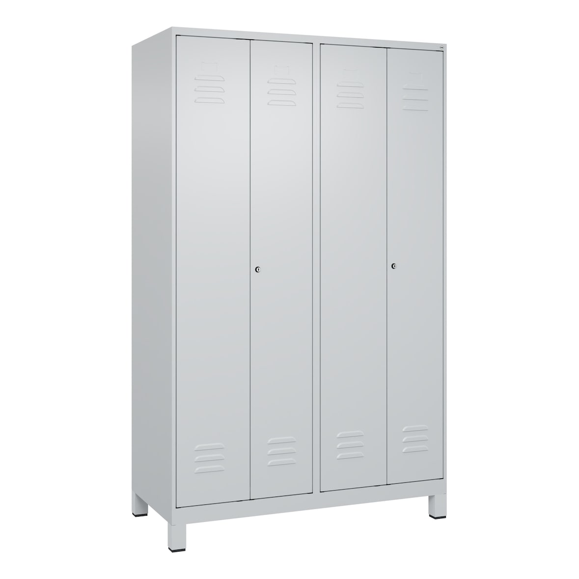 C+P Doppel-Spind Classic PLUS, Füßen, 4 Abteile, HxBxT 195x120x50cm, Zylinderschloss, Hellgrau/Hellgrau von PROREGAL