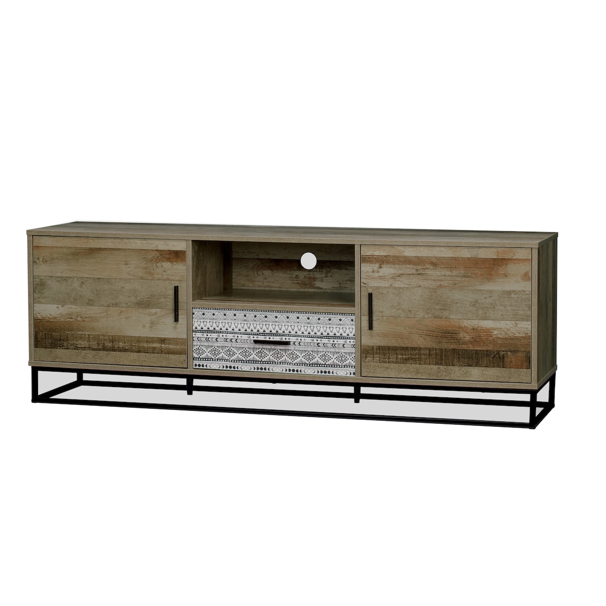 Möbilia Lowboard | 2 Türen, 1 Schublade, 1 offenes Fach | MDF mit glatter Dekor-Folie | natur mit grau gemustert | B160xT38xH55cm | 25020106