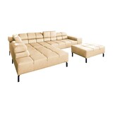 thumbnail of KAWOLA Sofa NELSON Ecksofa Leder beige mit motorischem Sitzvorzug und Hocker Recamiere links