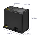 thumbnail of SVITA TC2Combo26 keukenemmer 26 liter 8L + 18L gecombineerde dubbele afvalbak 2-delige afvalscheiding pedaalemmer zilver