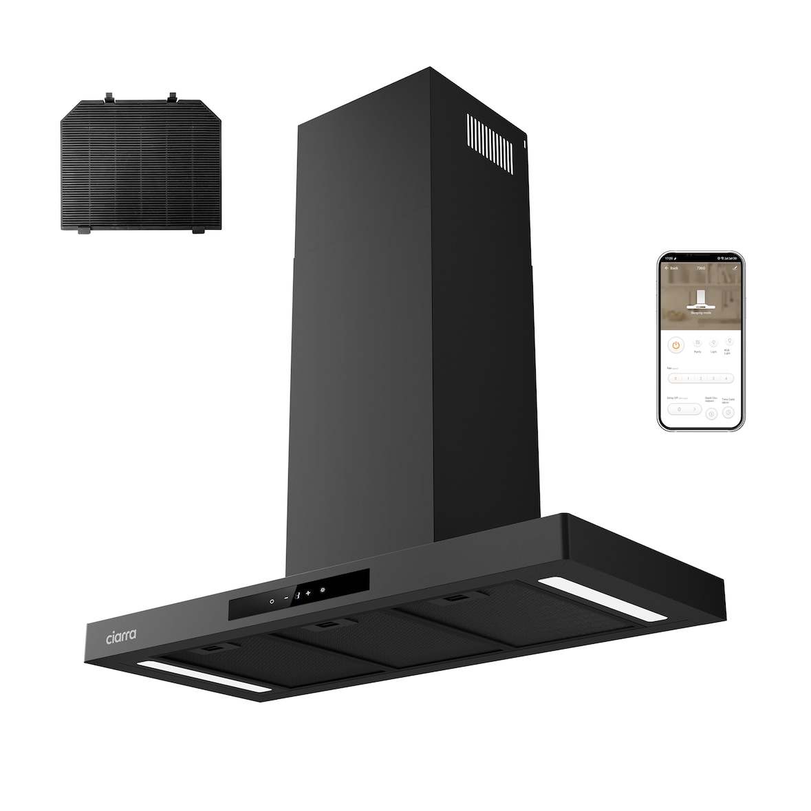 CIARRA A+++ 650 m³/h Dunstabzugshaube 90cm Wandhaube WIFI +APP & Touch Control Boost VMB9102P