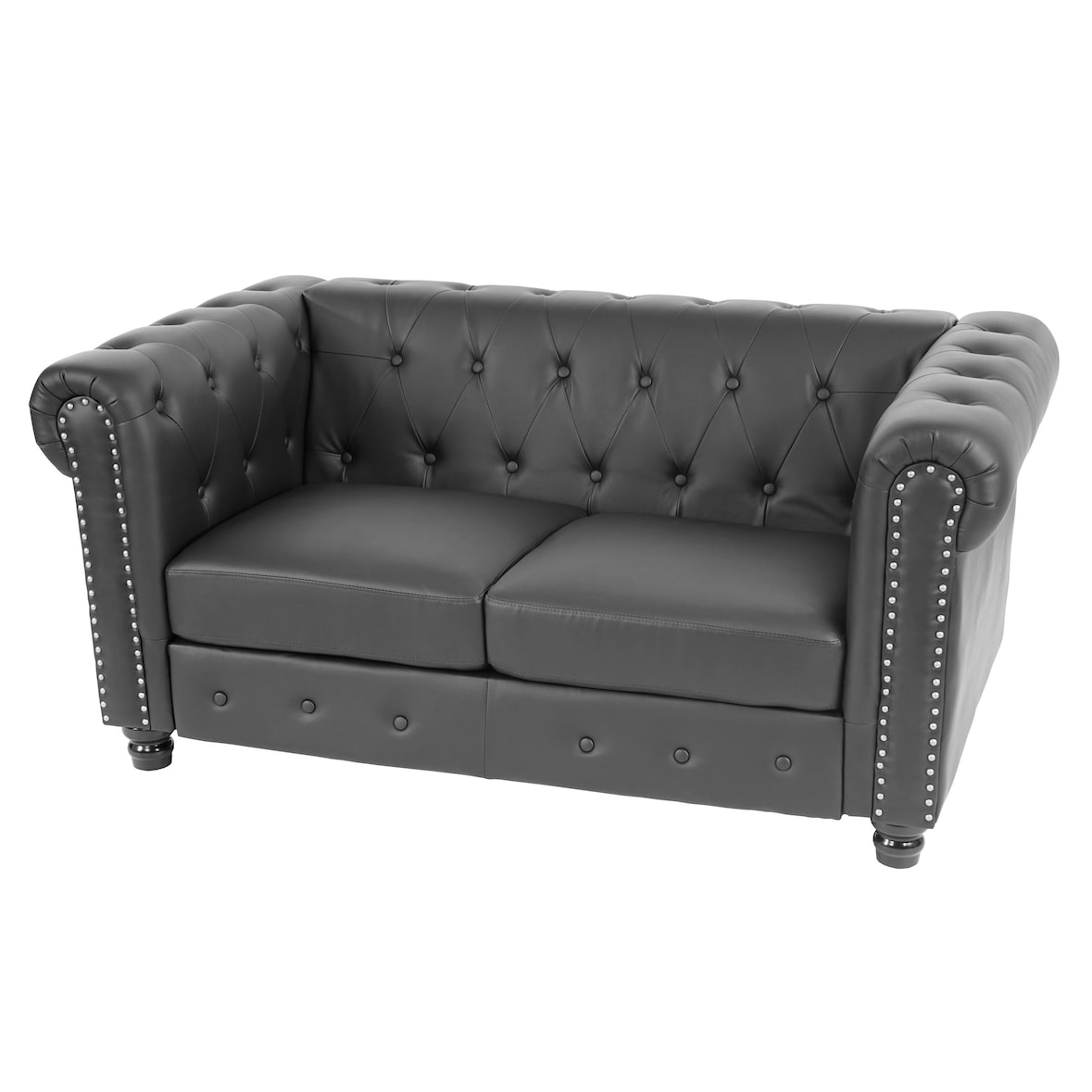 Luxe 2-zits bank loungebank Chesterfield kunstleer 160cm ~ ronde poten, zwart
