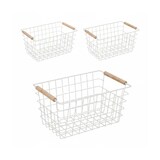thumbnail of Relaxdays Drahtkorb, 3er Set, Metall, Holzgriffe, HxBxT: 16 x 31 x 21 cm, eckiger Aufbewahrungskorb, Bad & Küche, weiß