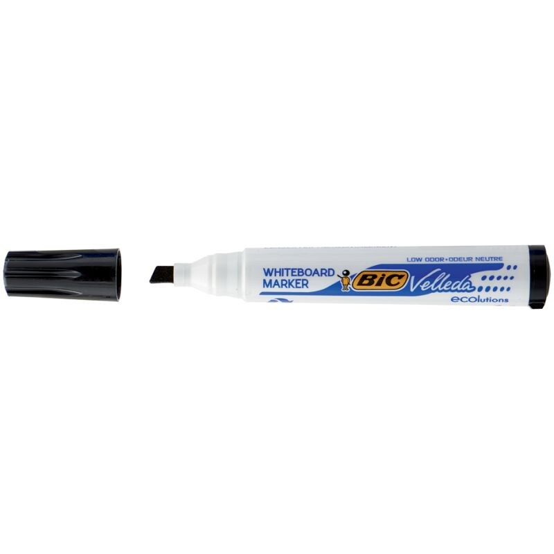 BIC Velleda 1751 ECOlutions Feutres pour Tableau Blanc Effaçables à Sec à Pointe Moyenne Biseautée - Noir