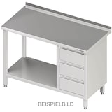 thumbnail of Stalgast Edelstahl Arbeitstisch mit Grundboden, 1600x700x850 mm, mit 3er Schubladenblock links, ohne Aufkantung, verschweißt