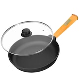 thumbnail of Ø20cm Gusseisenpfanne 39mm hoch mit Holzgriff und Glasdeckel Induktion Bratpfanne