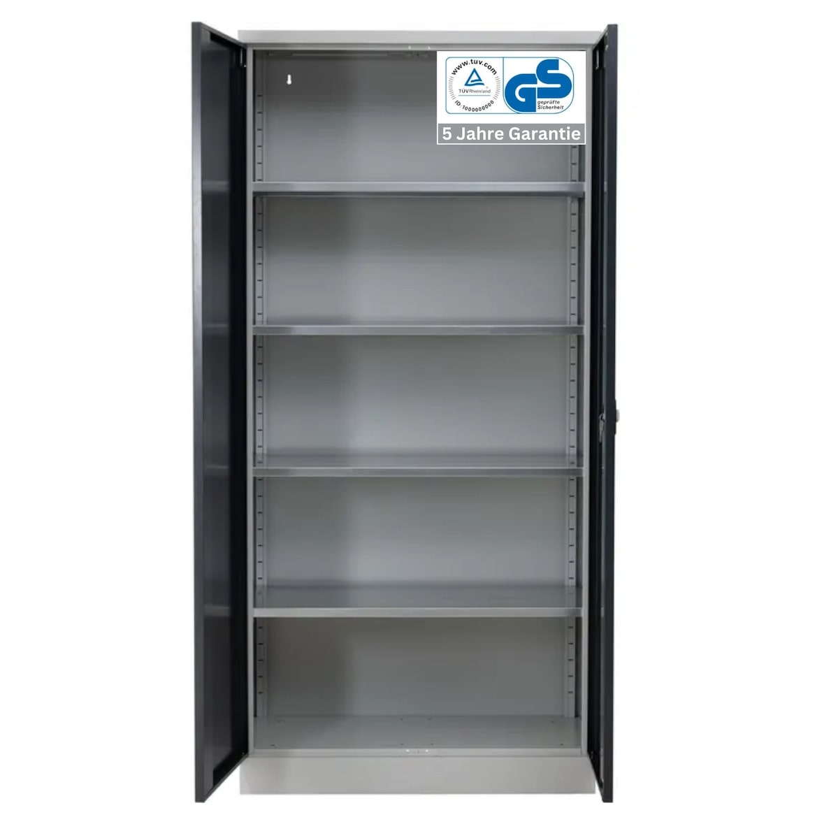 PROREGAL Stahlschrank BEE mit 5 verzinkten Fachböden | HxBxT 195x92x60cm | Grau-Anthrazit | Werkstattschrank Werkzeugschrank Aktenschrank