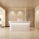 thumbnail of Empfangstheke & Bartheke mit Rundung, Vertikalstreifen-Design, für Salon, Hotel & Laden, Weiß 160×60×100cm【Baise160】