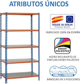 thumbnail of SimonRack Estantería Metálica, 2000x1100x400 mm, 5 Alturas, Bandeja Metal, 200 kg de Punto Flexión, Azul/Naranja/Galva - Simonclick