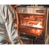 thumbnail of Forno per brasatura a carbone su supporto con rotelle, dimensioni 985x577x1685, porta rossa