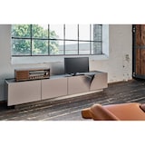 thumbnail of KAWOLA Lowboard EMMA TV-Board Kunstleder grau Fuß Edelstahl gebürstet