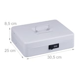 thumbnail of Relaxdays Geldkassette, 3-stellige Zahlenkombination, Münzeinsatz, Geldkasten Eisen, H x B x T: 8,5 x 30,5 x 25 cm, weiß