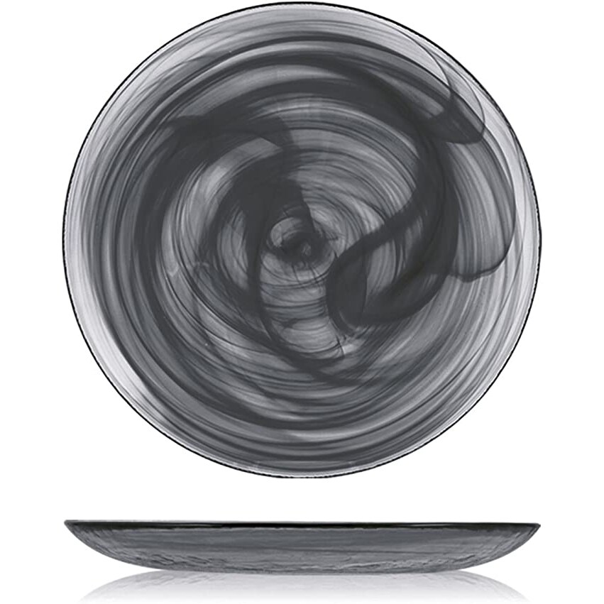 H&H Confezione 6 Piatti Piani Alabastro Vetro, Nero, Cm 27,5