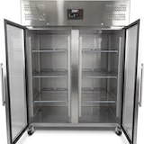 thumbnail of Romux® Kühlschrank mit 2 Türen Glastüren 148 cm mit Umluftkühlung | Gastro Kühlschrank aus Edelstahl mit 1300 L Kapazität - 6 Einlegeböden und 580 W