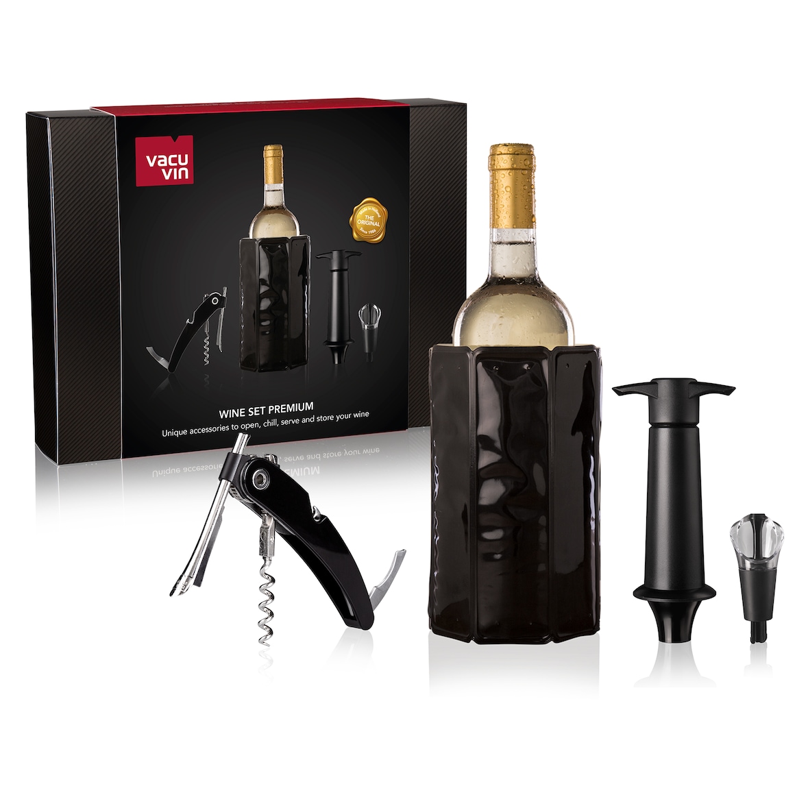 Vacu Vin Geschenkset Wein Premium, 4-tlg., Korkenzieher, Weinkühler, Stopfen, Zubehör, 3890460