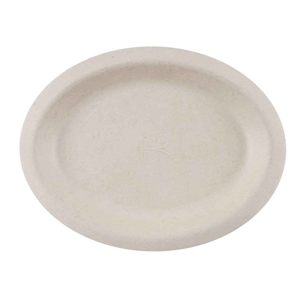 50x BIO Einwegteller oval aus Zuckerrohr Natur 26x20 cm hitzebeständig kompostierbar Teller Einmalteller Wegwerfteller