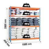 thumbnail of Ecoforte Spanplatte 4 Fachböden mit 400 kg pro Ebene in BLAU/ORANGE/HOLZ Farbe 2000x1800x450 mm (Höhe x Länge x Breite)