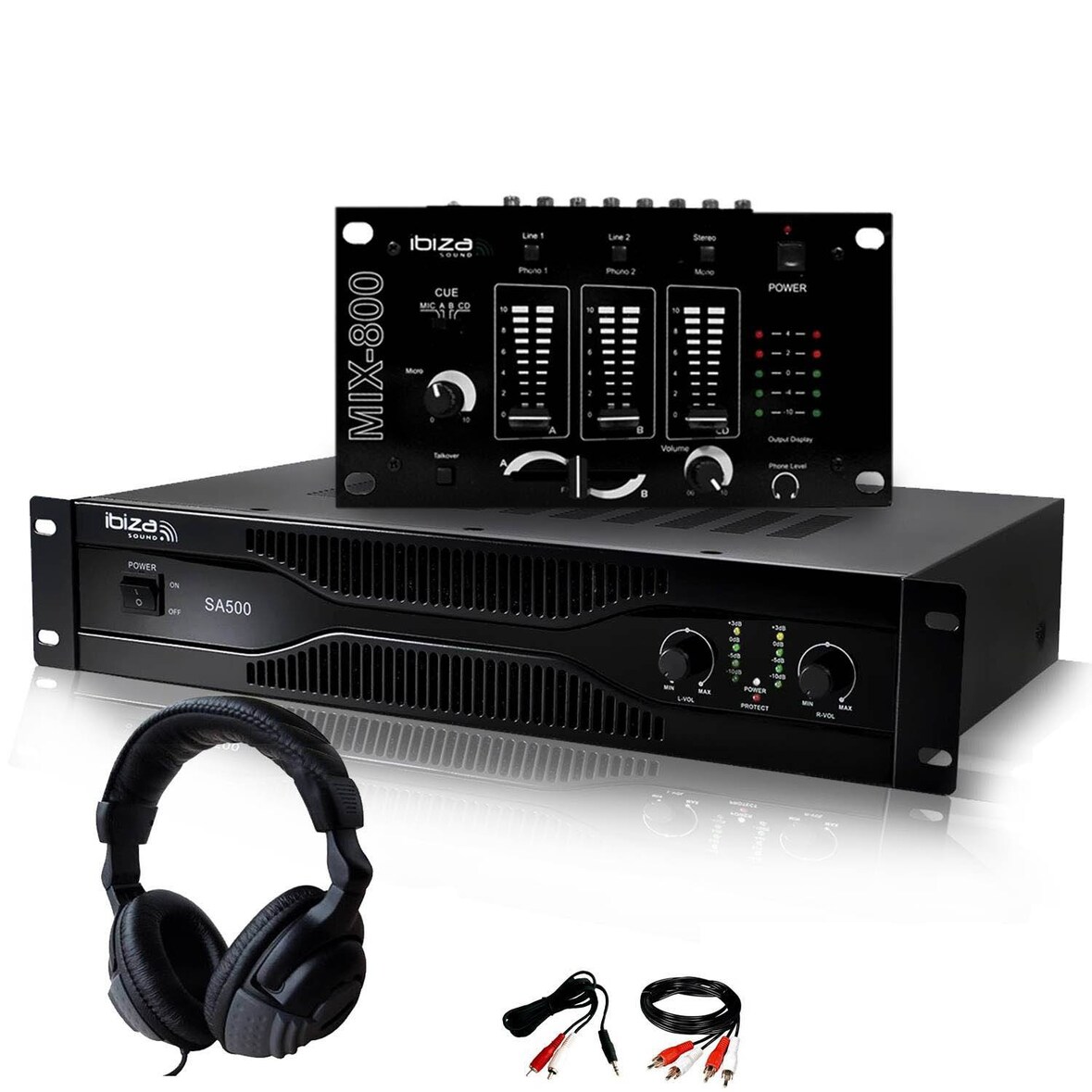 Pack Sono Dj Amplificateur 500W IBIZA SOUND SA500 + Table de mixage MIX800 + CASQUE + Câblages RCA + PC