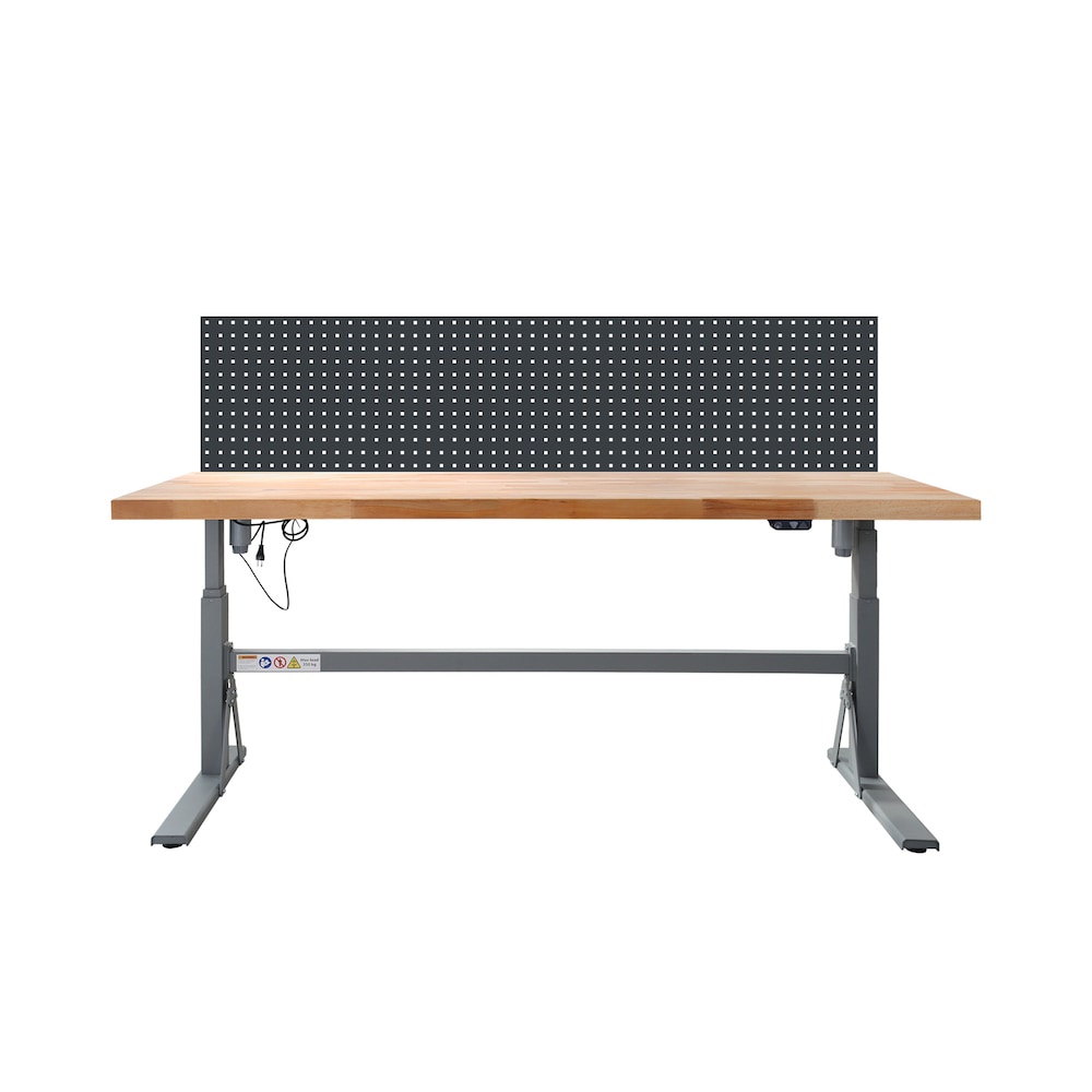 PROREGAL Höhenverstellbare Werkbank Giant Rhino mit Lochplatte | HxBxT 70-117x200x75cm | Traglast 300kg | Staubgrau/Anthrazitgrau