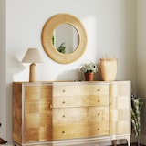 thumbnail of Espejo redondo de ratán para pared COSTWAY, espejo decorativo con marco de madera, cristal de aluminio y ganchos.