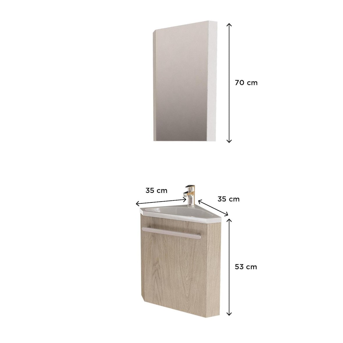 Ensemble lave-mains d'angle SKINO + vasque + armoire de toilette