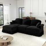 thumbnail of Modulares L-förmiges 3-Sitzer Sofa 93x272x140 Chenille Mid-Century modern Wohnzimmer Couch komfortabel abnehmbare Rüschen Schwarz