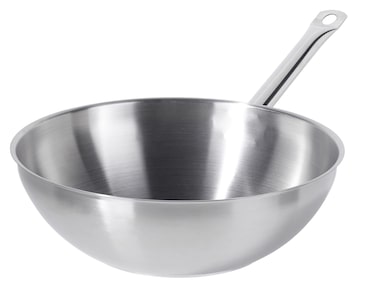 METRO PROFESSIONAL Wok, acier inoxydable, Ø 30 cm, hauteur : 12.8 cm, sans revêtement, induction, résistant au four