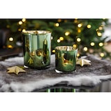 thumbnail of SALE Teelichtglas Sammy (Höhe 13 cm),  grün & goldfarben, Hirsch-Motiv