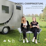 thumbnail of Campingstuhl 2-Sitzer Klappstuhl 120x57x95 cm Grau mit Armlehnen und Seitentaschen bis 240 kg Tragkraft, gepolsterter Sitz, wetterfest