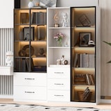 thumbnail of Merax LED Vitrinenschrank 140×40×160 cm, Glasvitrine & Bücherregal, Multifunktionsschrank mit Schubladen, staubdichte Vitrine mit Beleuchtung, weiß